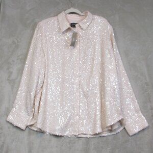 NWT J Crew Collection Size 20 Buff Clay Beige Classic Fit Sequined Shirt BV869